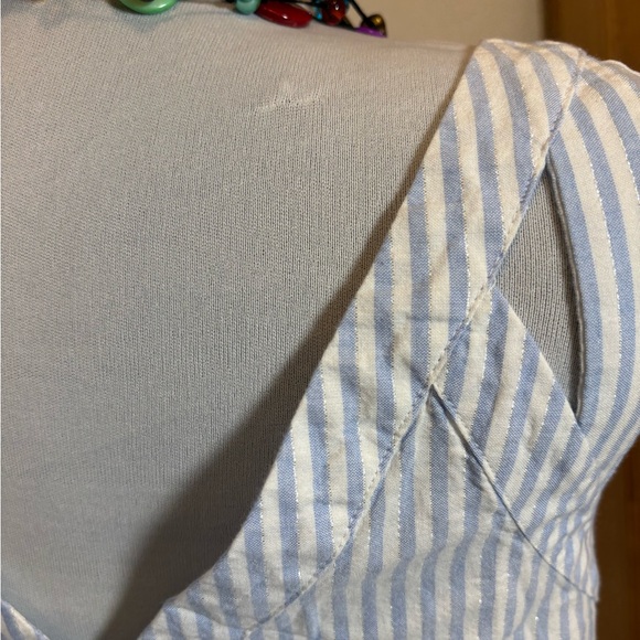 Crown & Ivy Blue and White Striped Top with Embroidered Hem - Picture 3 of 8